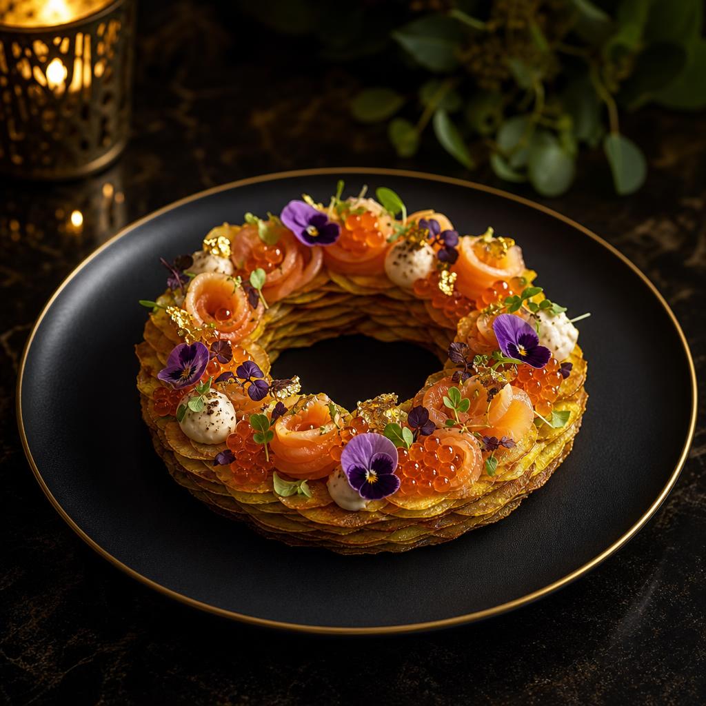 La Couronne DEBY'S au saumon fumé, mille-feuille de plantain